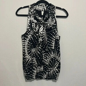 WHBM Black and white tie neck blouse. Sleeveless size Medium